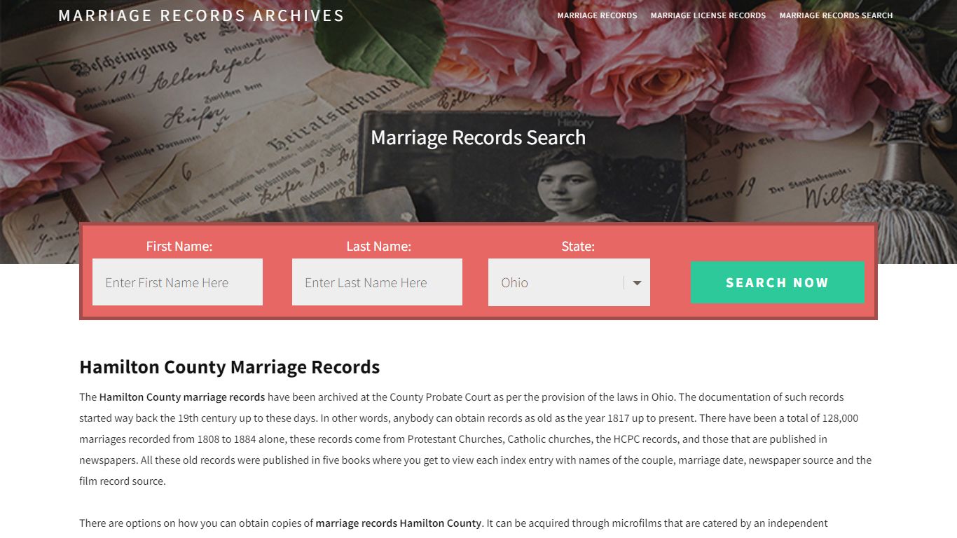 Hamilton County Marriage Records | Enter Name and Search